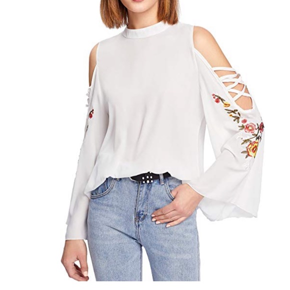 S. the Widow Tops - AMELIA | Bell Sleeve Floral Embroidered Blouse |